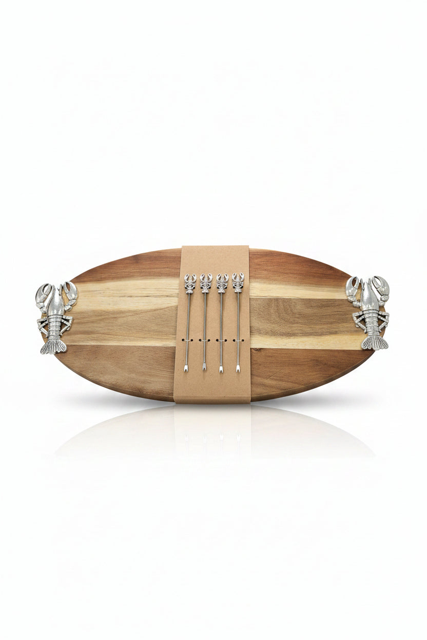 Hestia Lobster Oval Serving Board with 4 picks