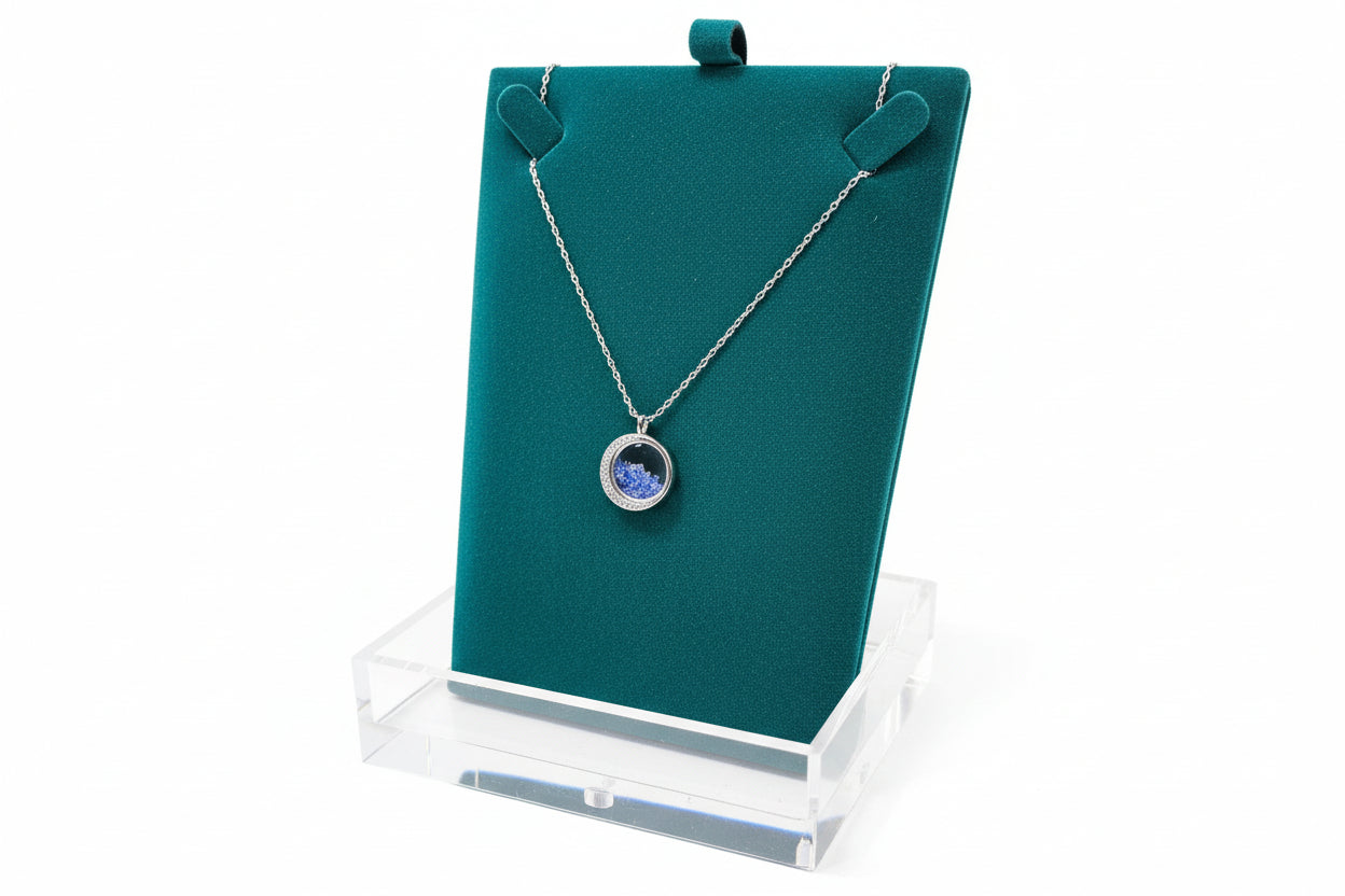 Silver Necklace with Clear & Blue Stones