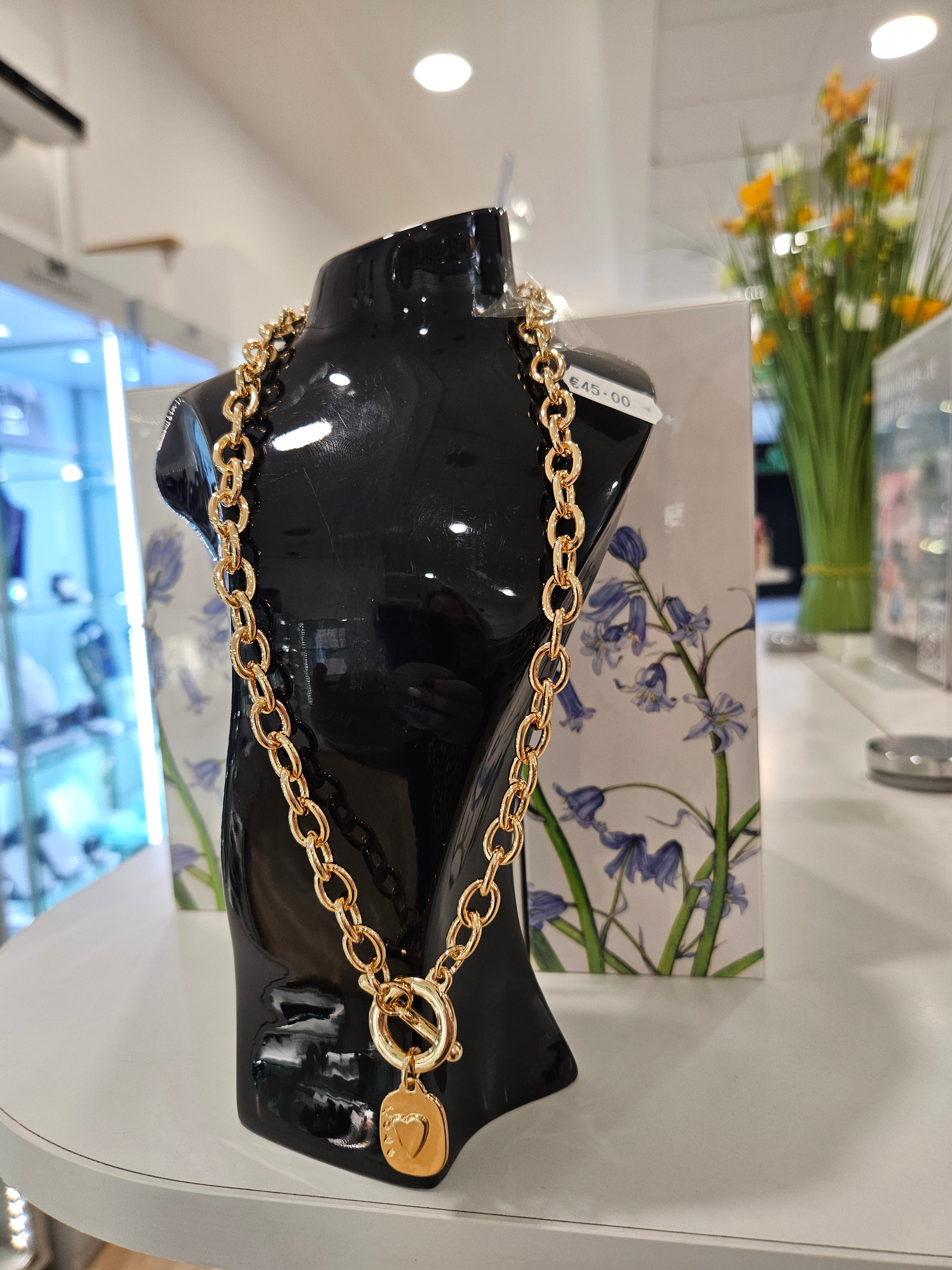 Gold T Bar Necklace with Charm