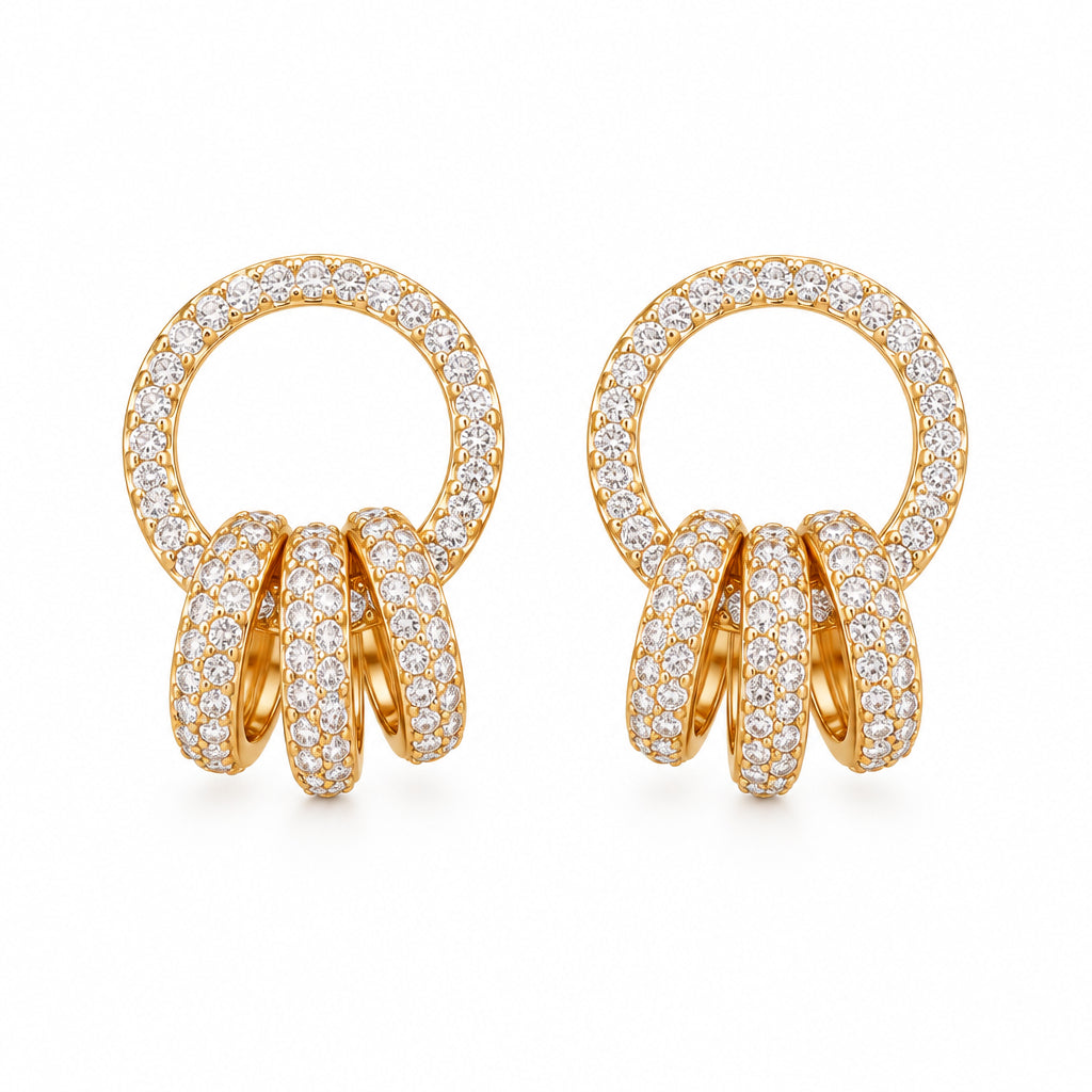 Goldplated Circular Earring Studs with 3 Hoops attached
