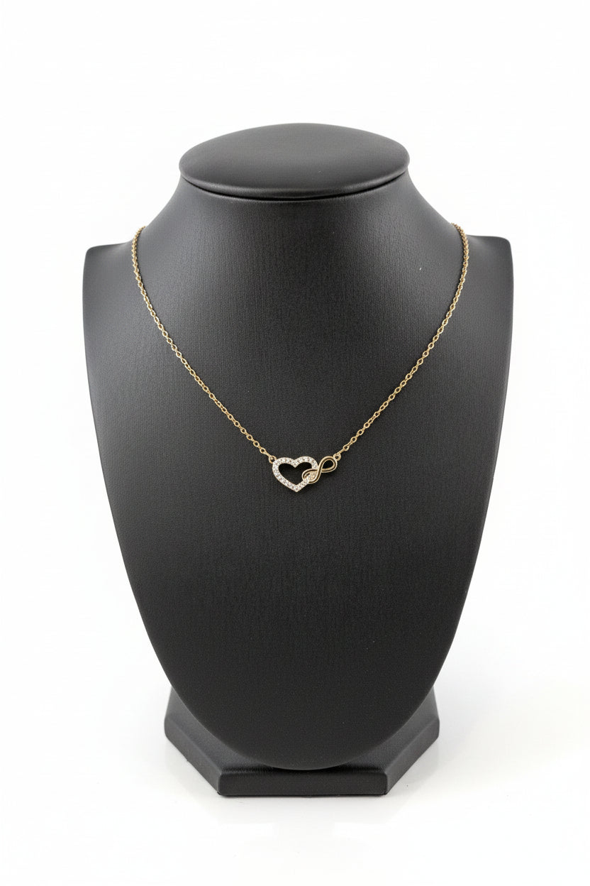 Goldplated Heart & Infinity Necklace with Dimante