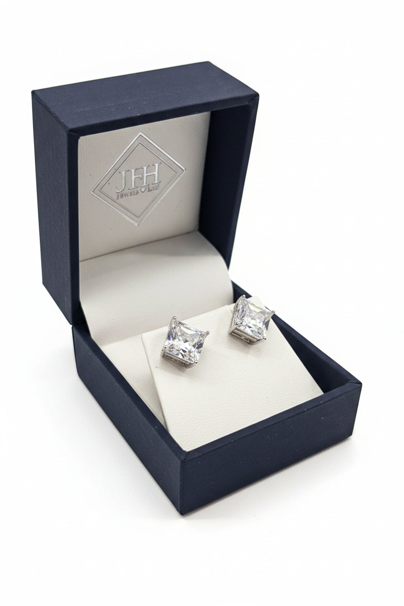 Sterling Silver 4 Claw Square 8mm Stud Earrings