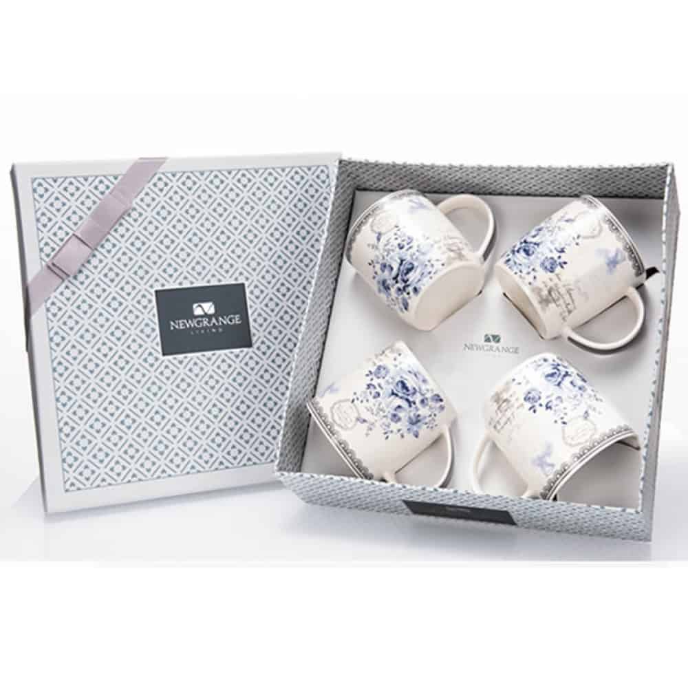 Newgrange Blue Roses 4 Mug Set