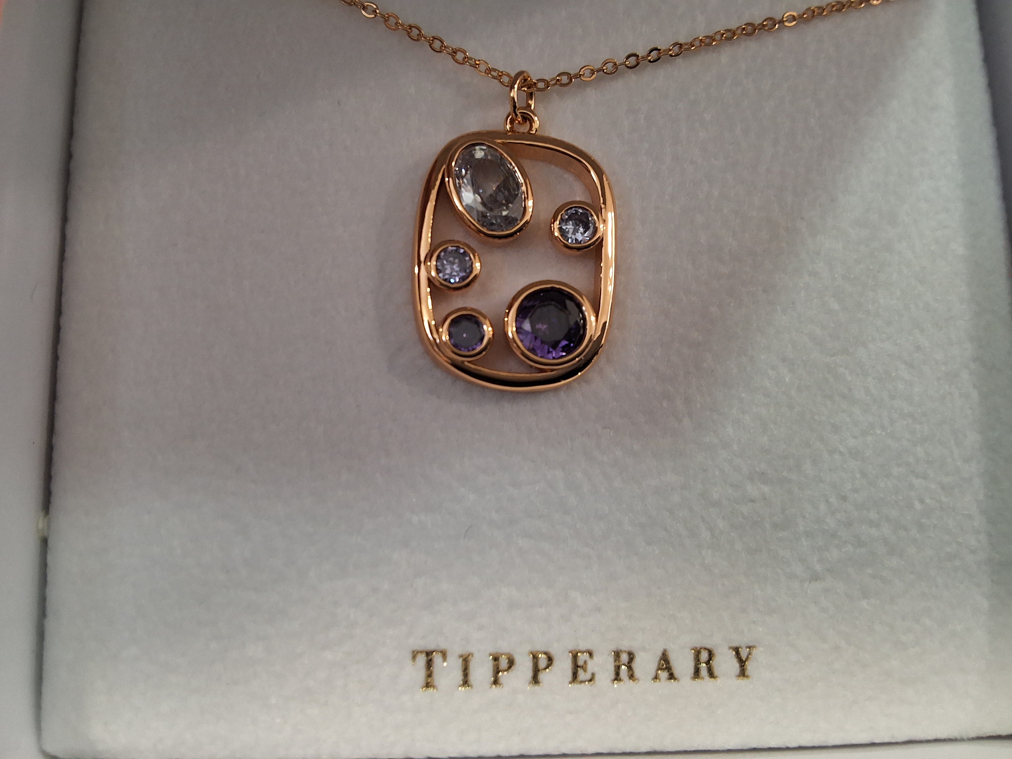 Rosegold Plated Pendant With Blue,Clear and Amethyst Stones