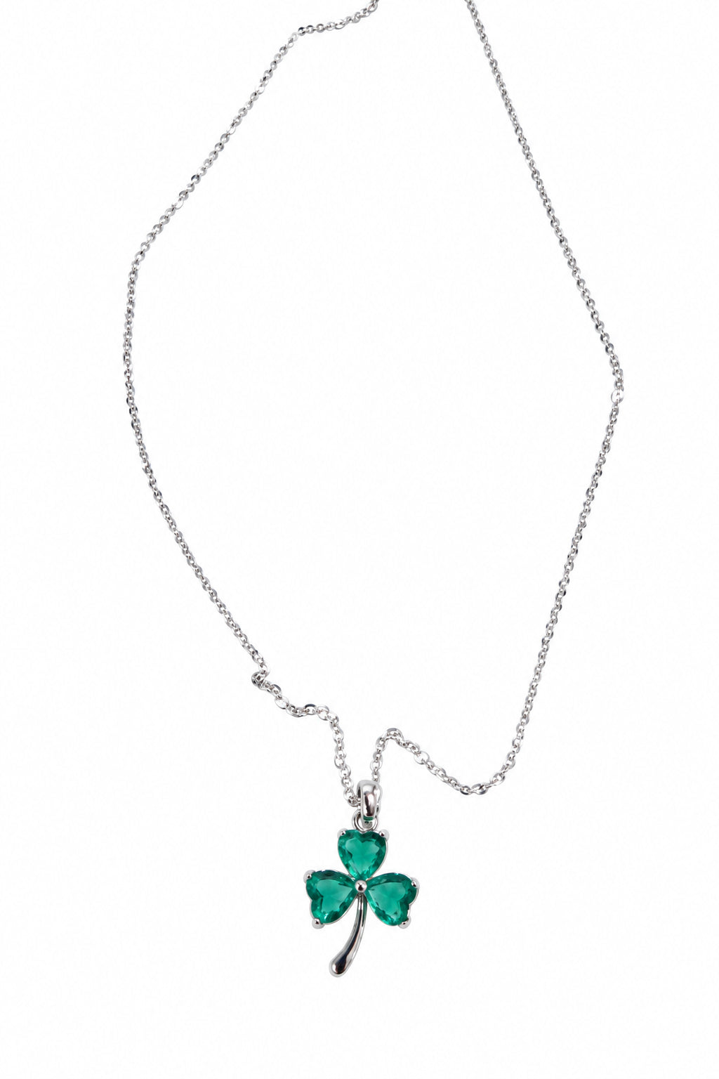 Silver Plated Green Stone Shamrock Necklace