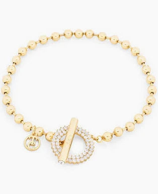 Tipperary T-Bar Gold Bracelet Ball Chain Circle CZ