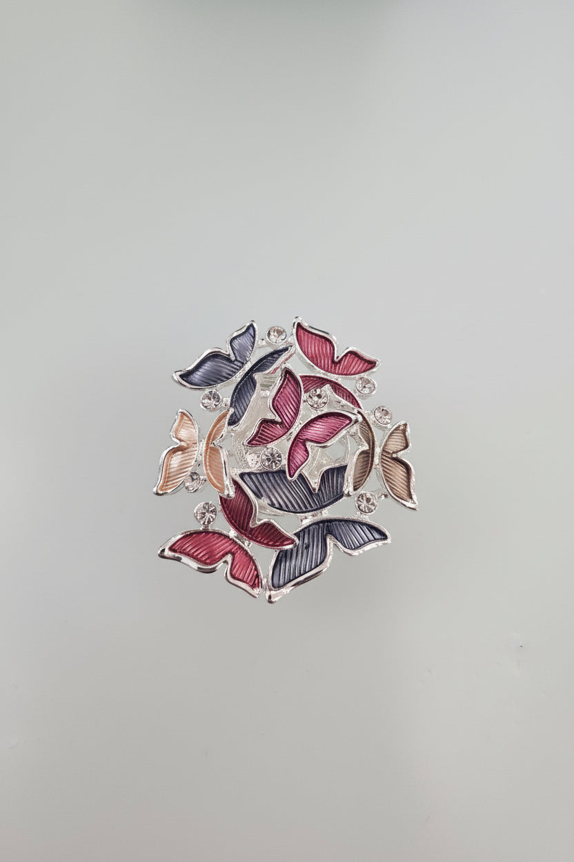 Magnetic Brooch with Butterflies and Clear Stones