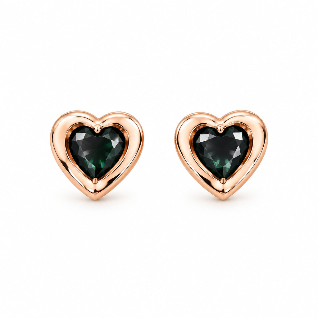Goldplated hearts with green stone