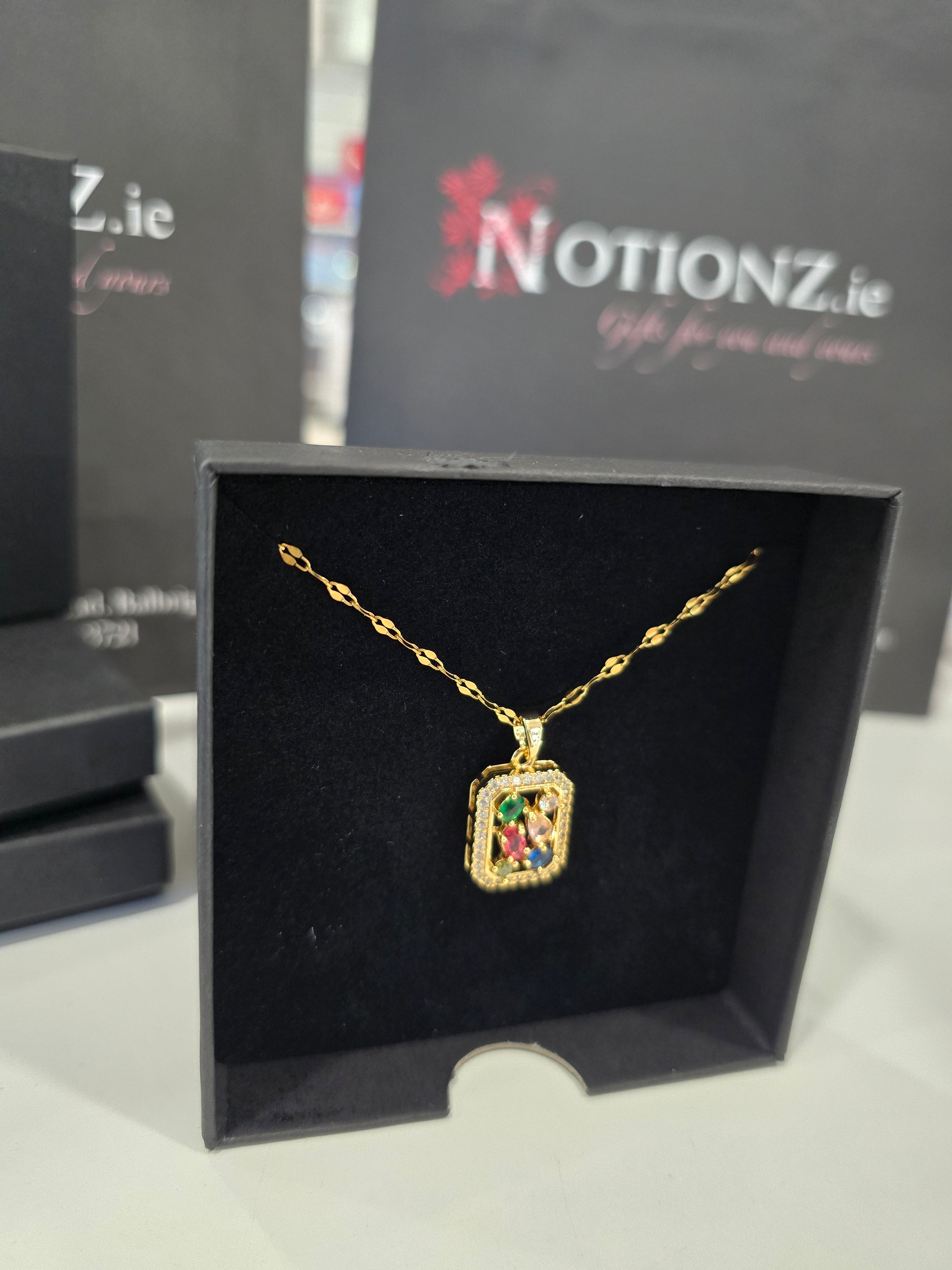 Coloured Dimante Necklace 18K Gold Plated Steel