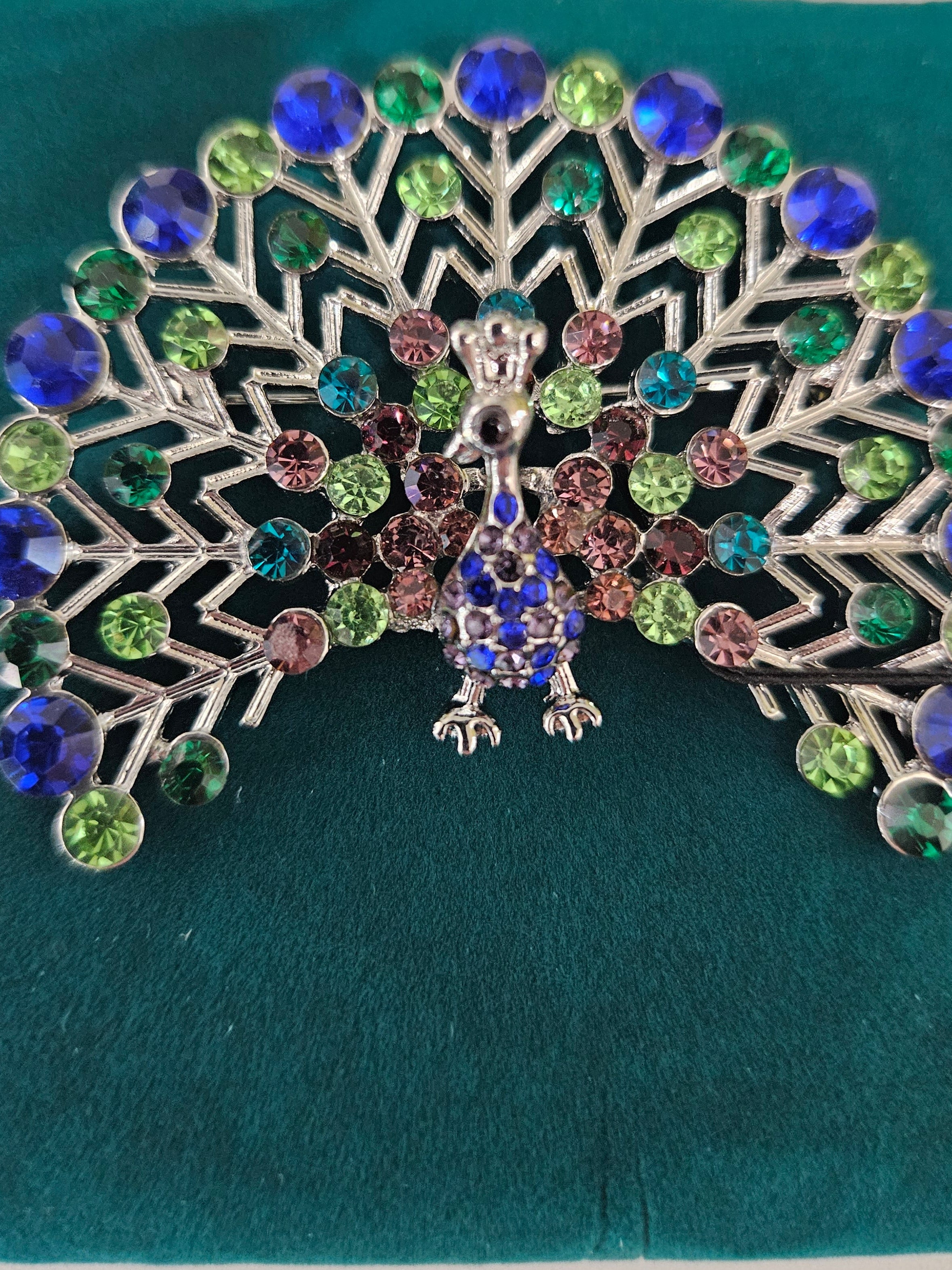 Peacock Brooch Blue & Green Stone