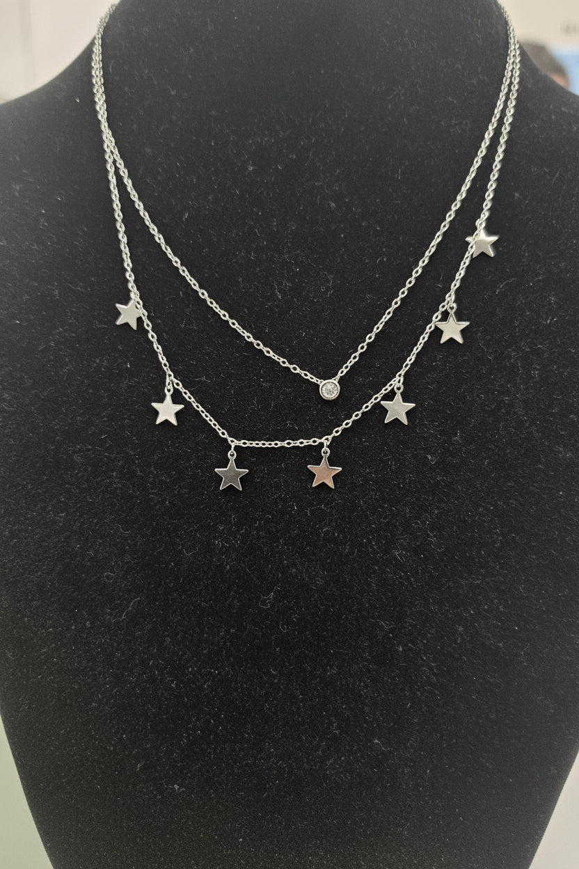 Sterling silver star double necklace