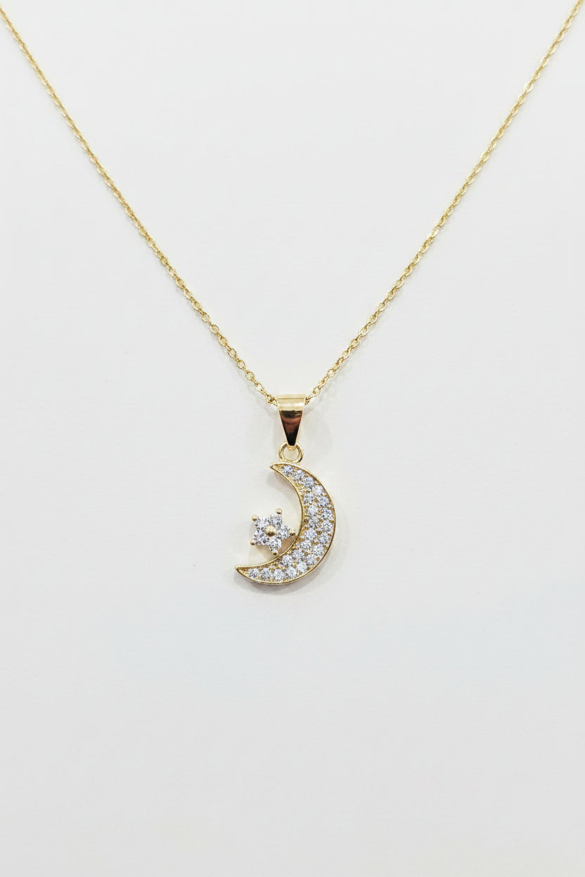 Sterling Silver/ Goldplated Pave moon with star pendant