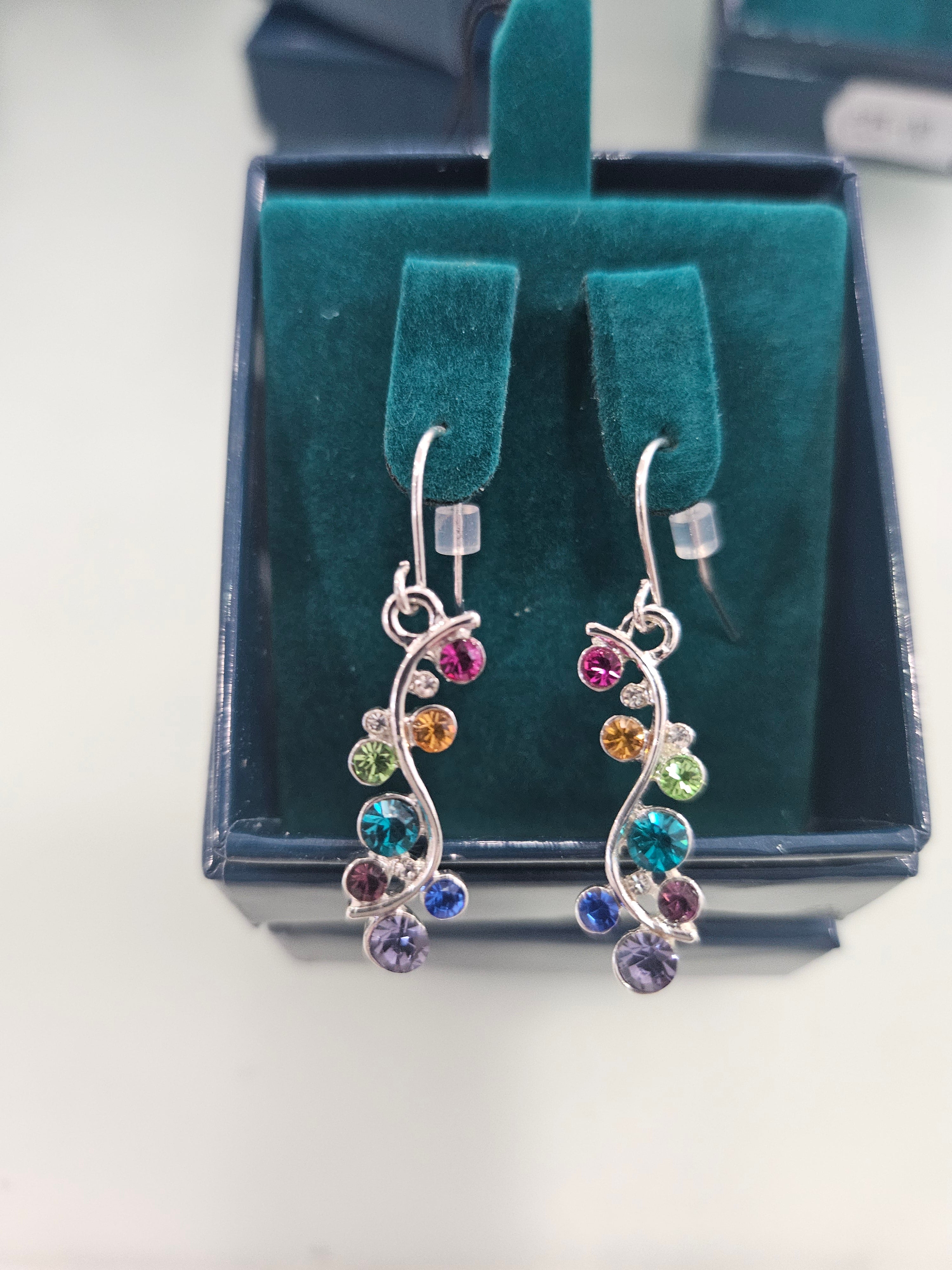 Silverplated Drop Earrings with Coloured Stones