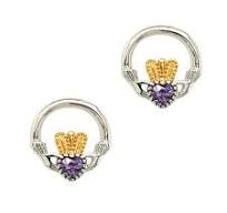 Sterling Silver Amethyst Claddagh Earrings