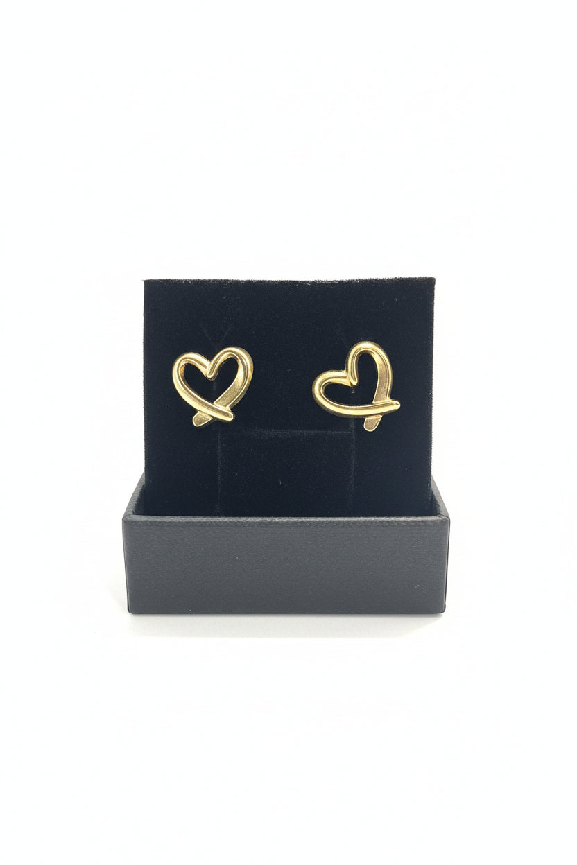 Heart Twist Large Stud Earrings 18k Gold Plated Steel