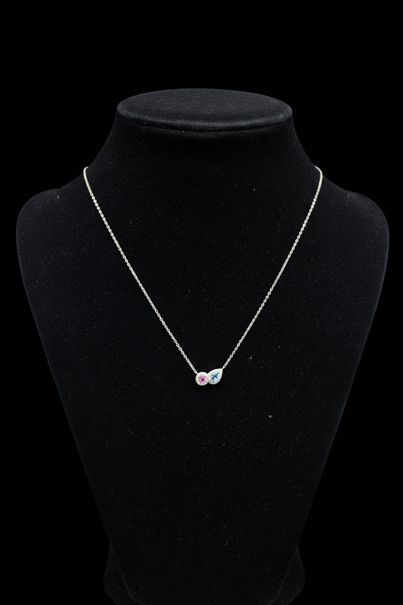 Pink & blue stone pendant with small clear stones
