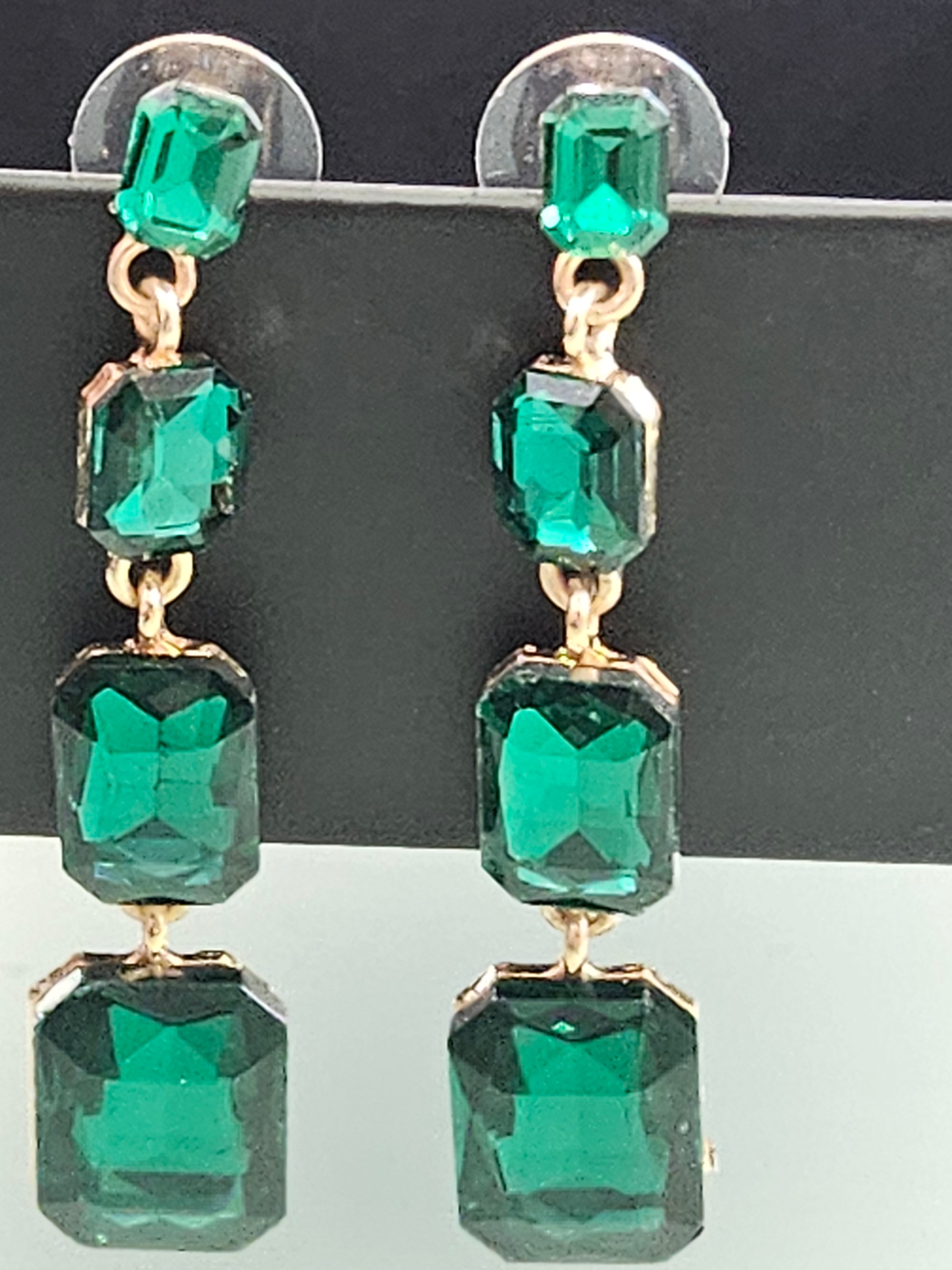 Long Green Stone Earrings