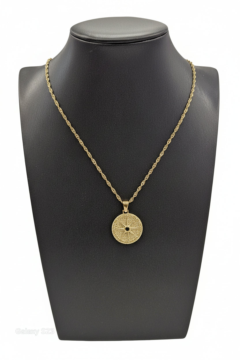 Goldplated Necklace with Goldplated Disc & 8 Pointed Star