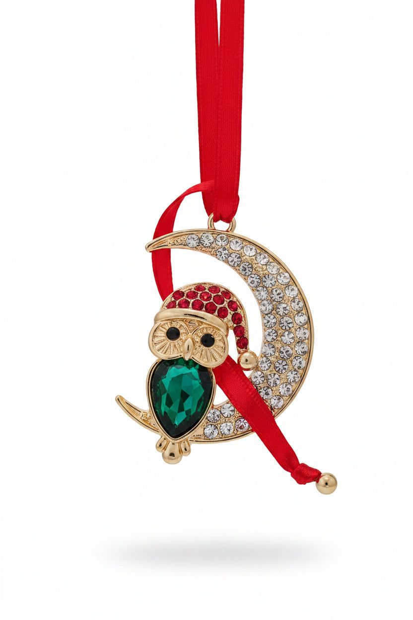 Gold Crescent Moon with Owl Christmas tree decoration