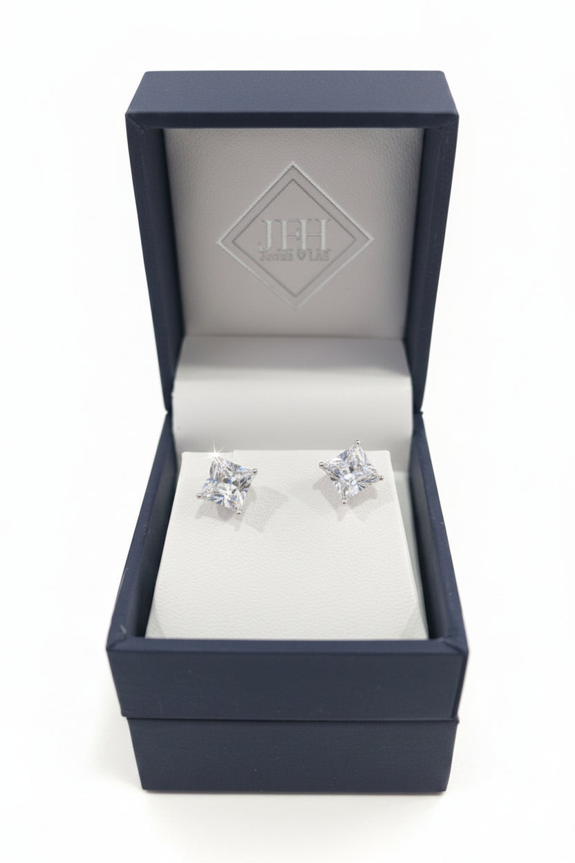 Sterling Silver Square Cubin Zirconia 7mm Stud Earrings