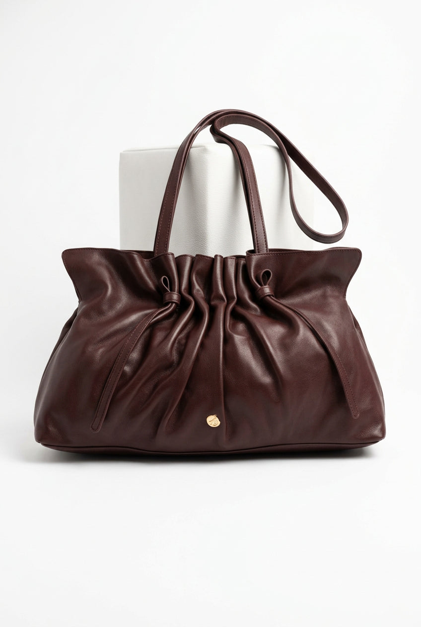Ivy East/West Pleated Shopper Bag Burgundy