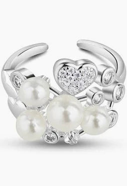 Newbridge Silver Plated Pearl Ring With Clear Stones