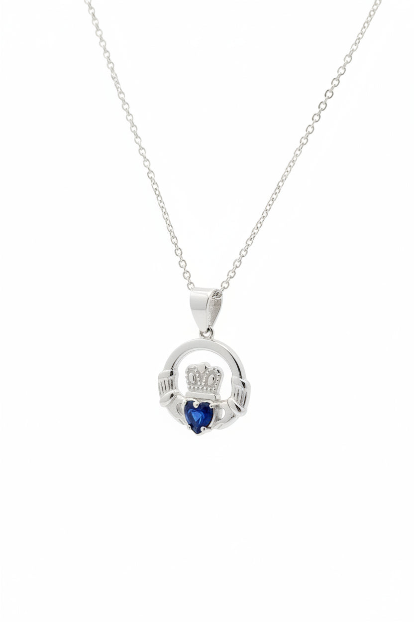Sterling silver sapphire claddagh pendant