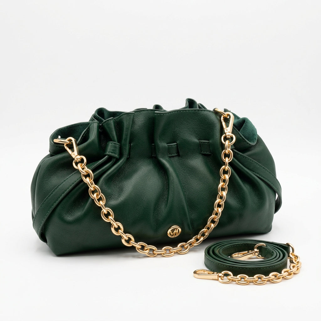 Ivy East/West Pleated Shoulder Bag Green