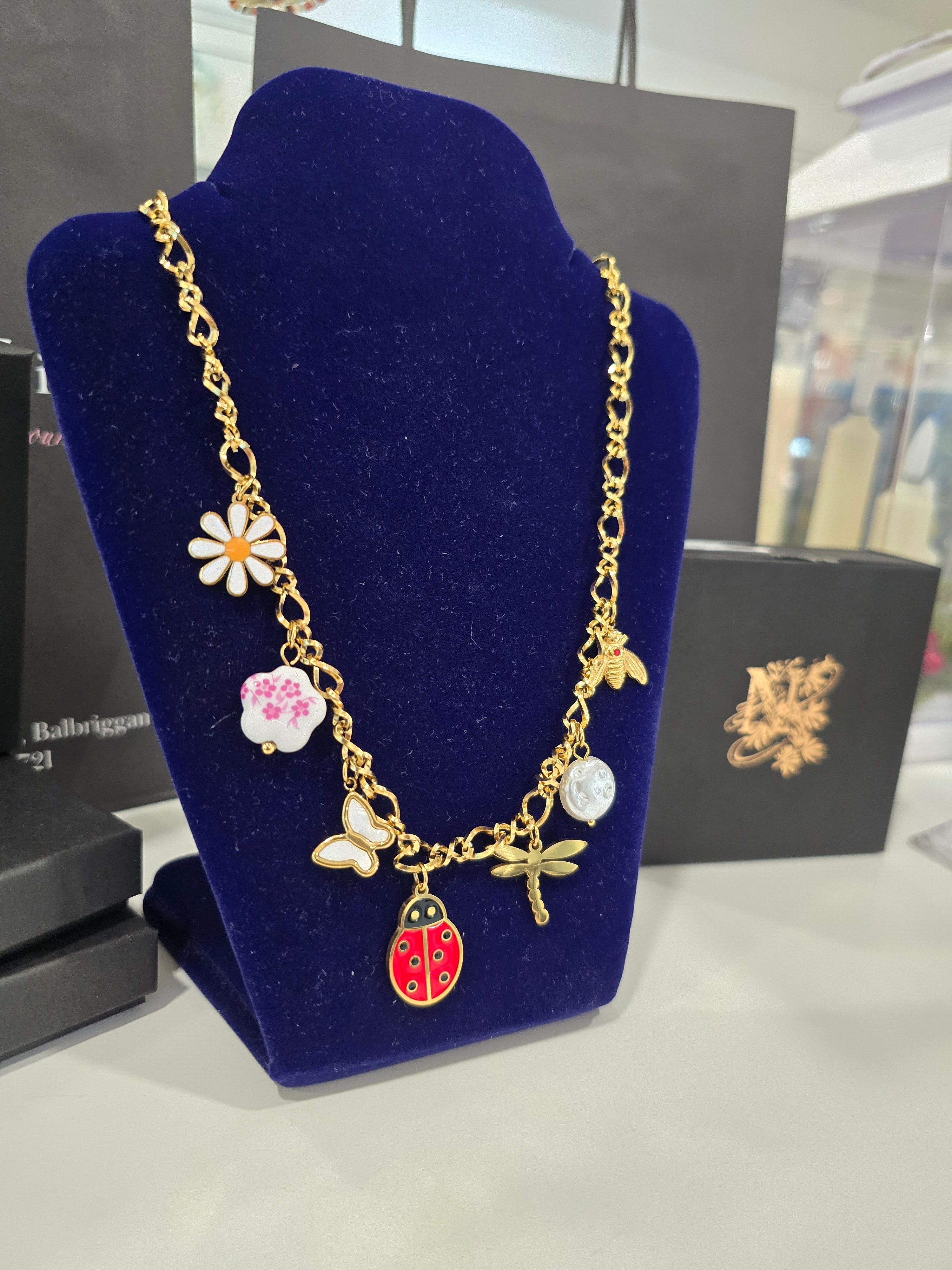 Ladybug Necklace, 18K Gold Plated Steel