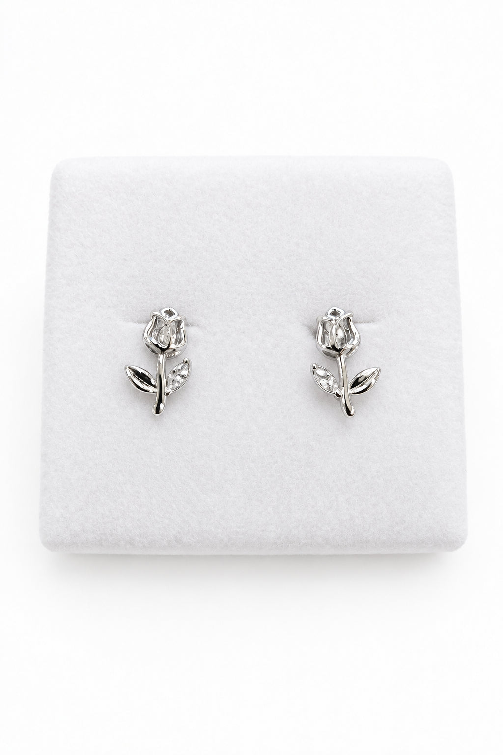 Sterling Silver CZ Rose Bud Stud Earrings