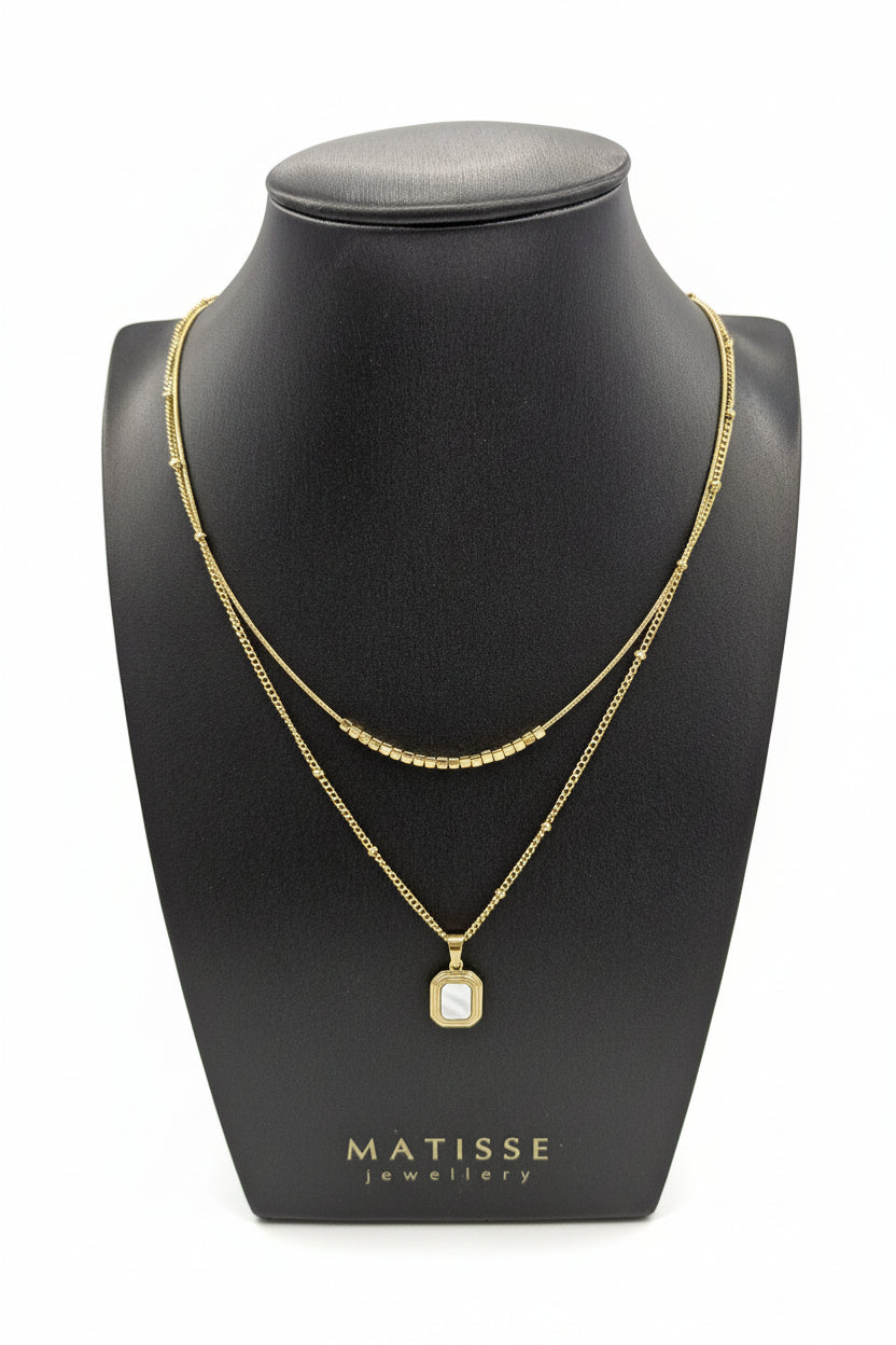 Double Strand Goldplated Necklace with Pendant & Moon Stone