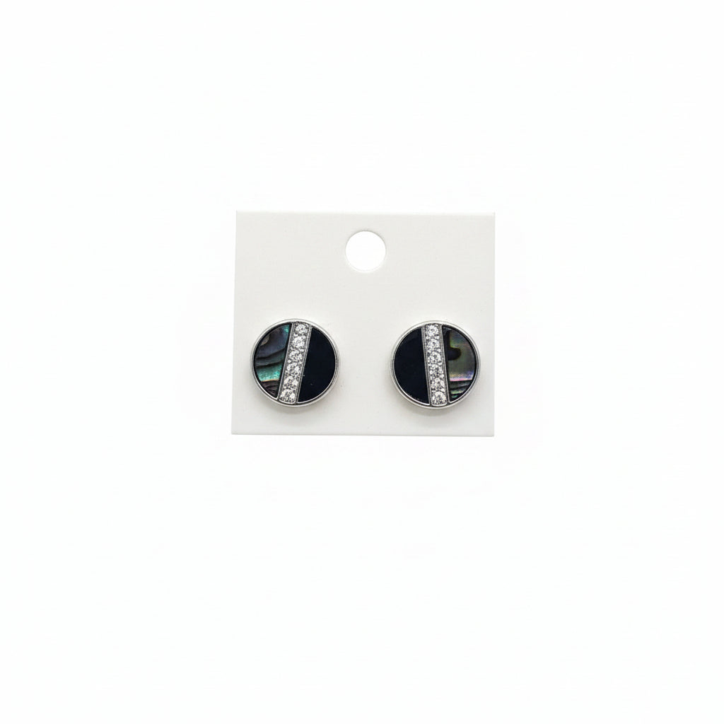 Round Half Silver Half Marble Green with Strip of Dimante