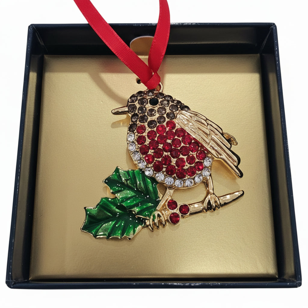 Jewelled Robin on Holly Branch