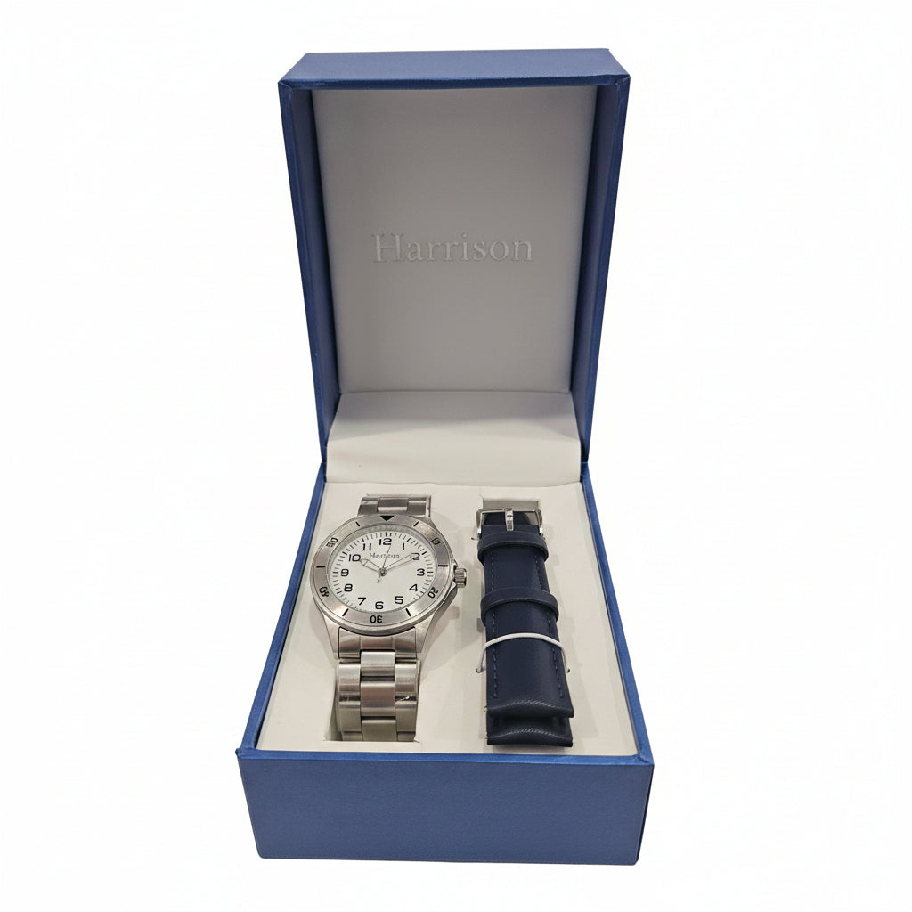 White Dial Watch with Extra Strap