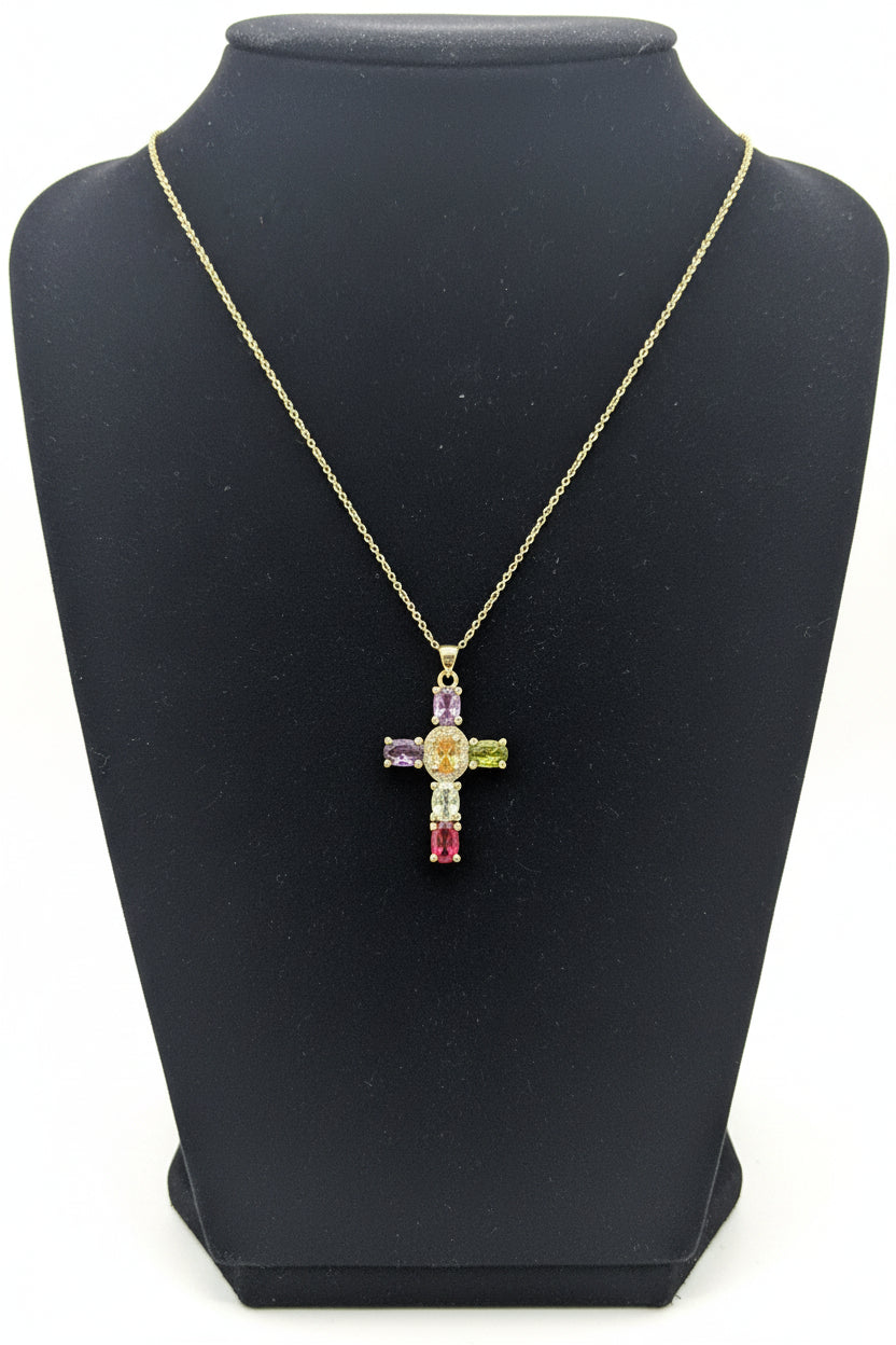 Silver cross with coloured stones