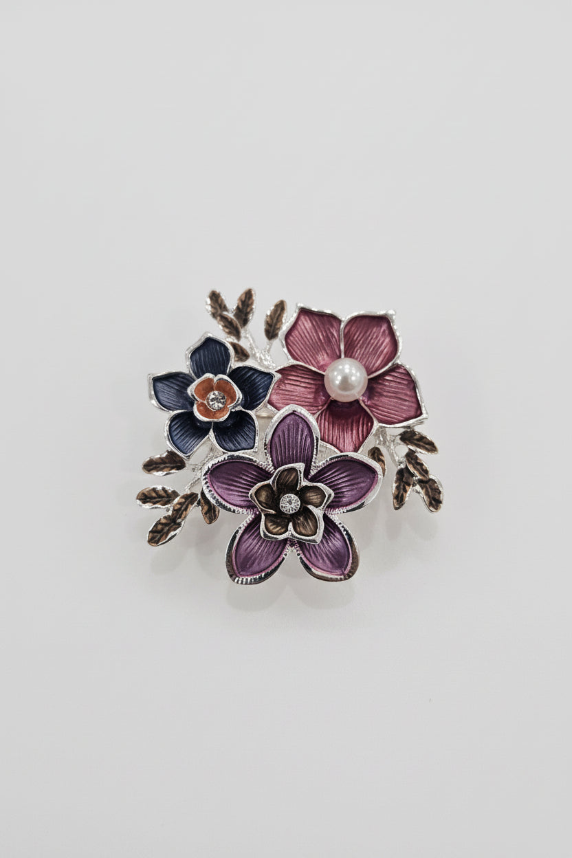 Magnetic Multi Coloured 3 Flowers Brooch