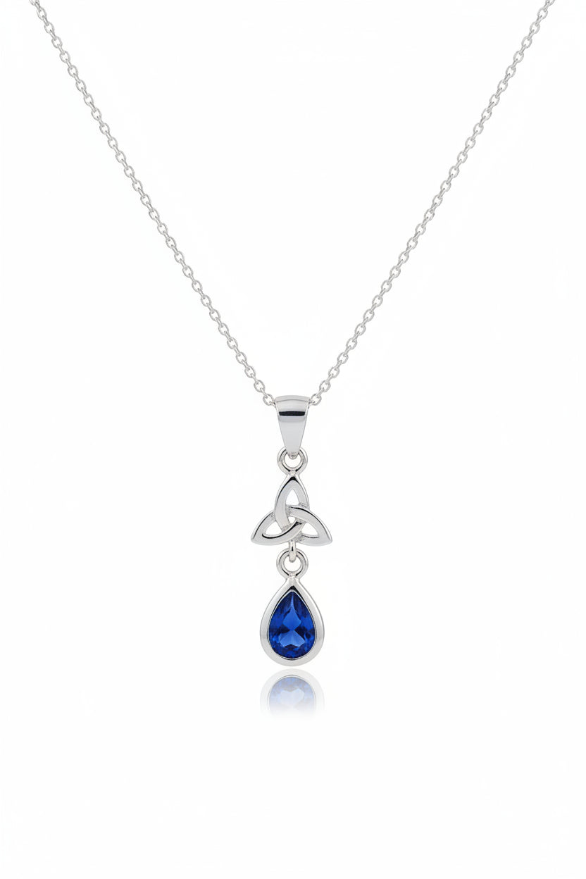 Sterling silver saphire trinity drop pendant