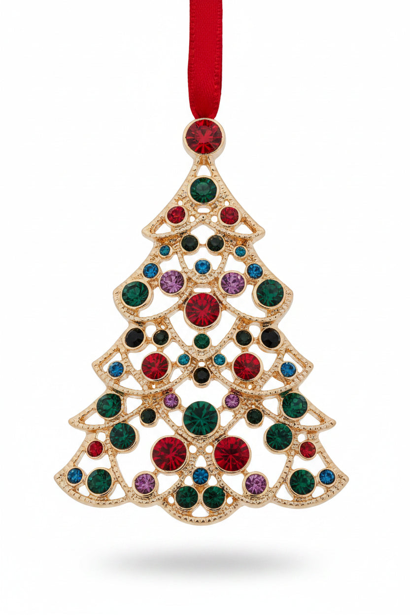 Gold Christmas Tree with Red & Green Gems