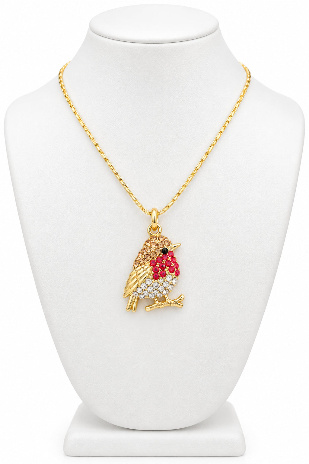 Goldplated Robin Necklace with Dimante & Coloured Stones
