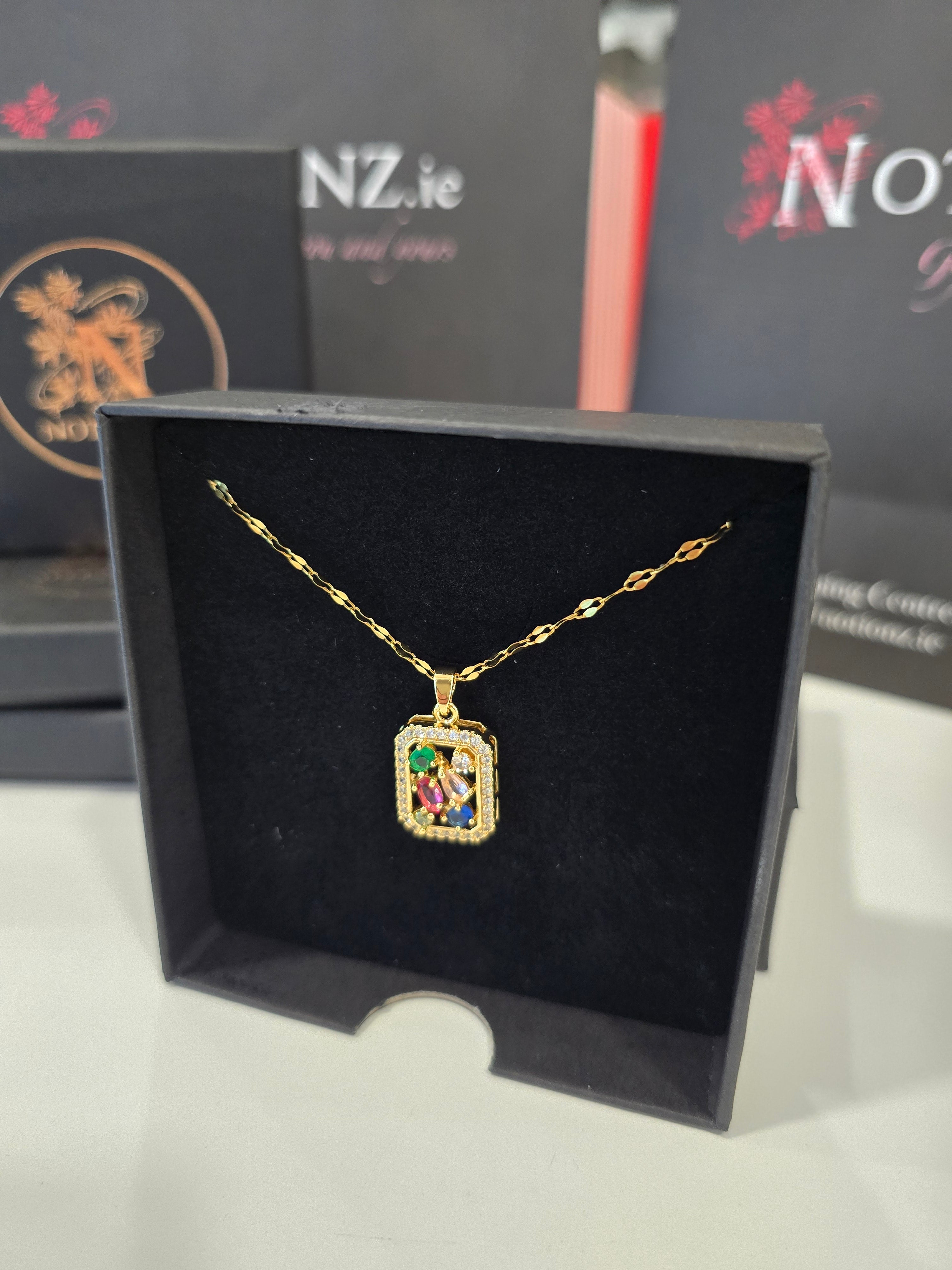 Coloured Dimante Necklace 18K Gold Plated Steel