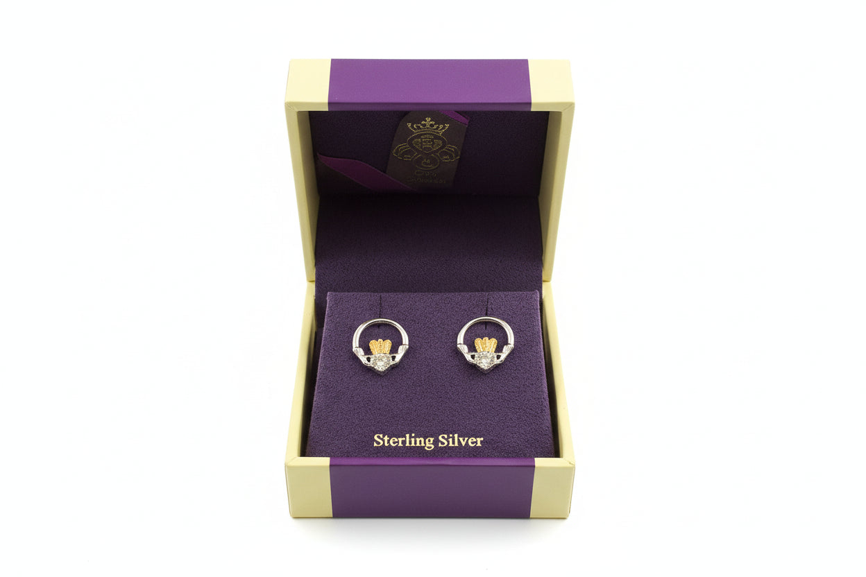 Claddagh Silver Earrings with Peridot Stone