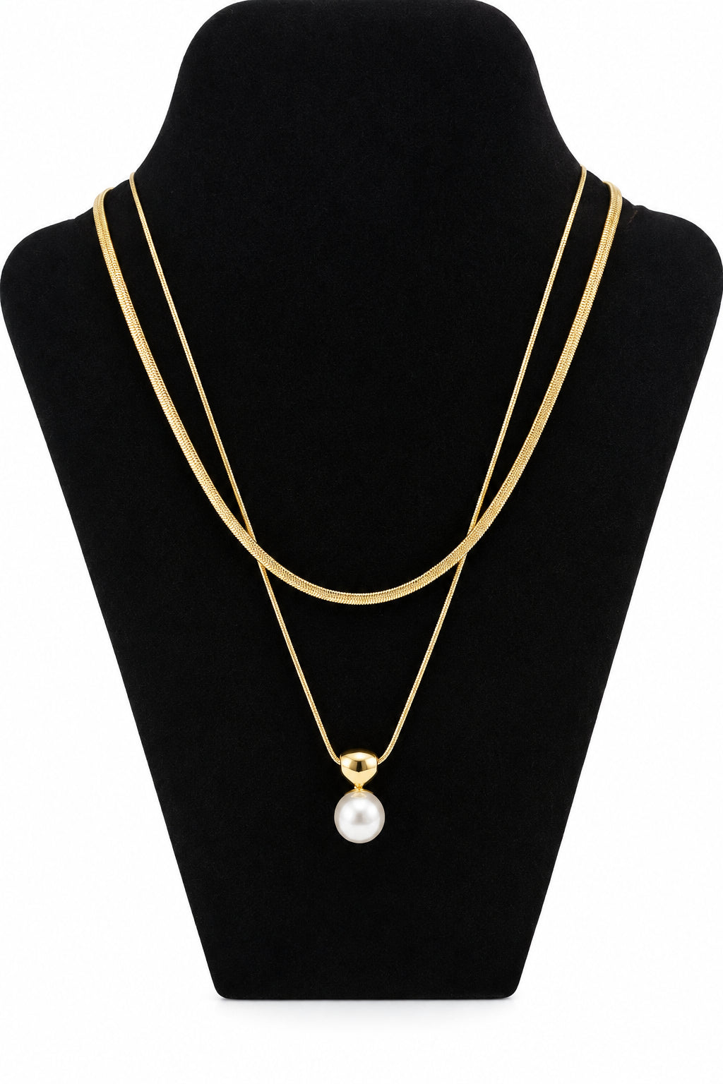Double Snake Pearl Drop Necklace
