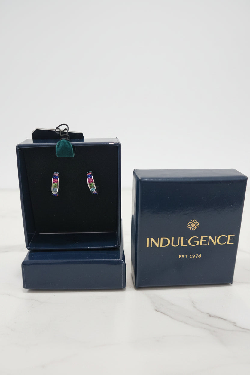 Silverplated Half Hoop Small Earrings with Coloured Stones