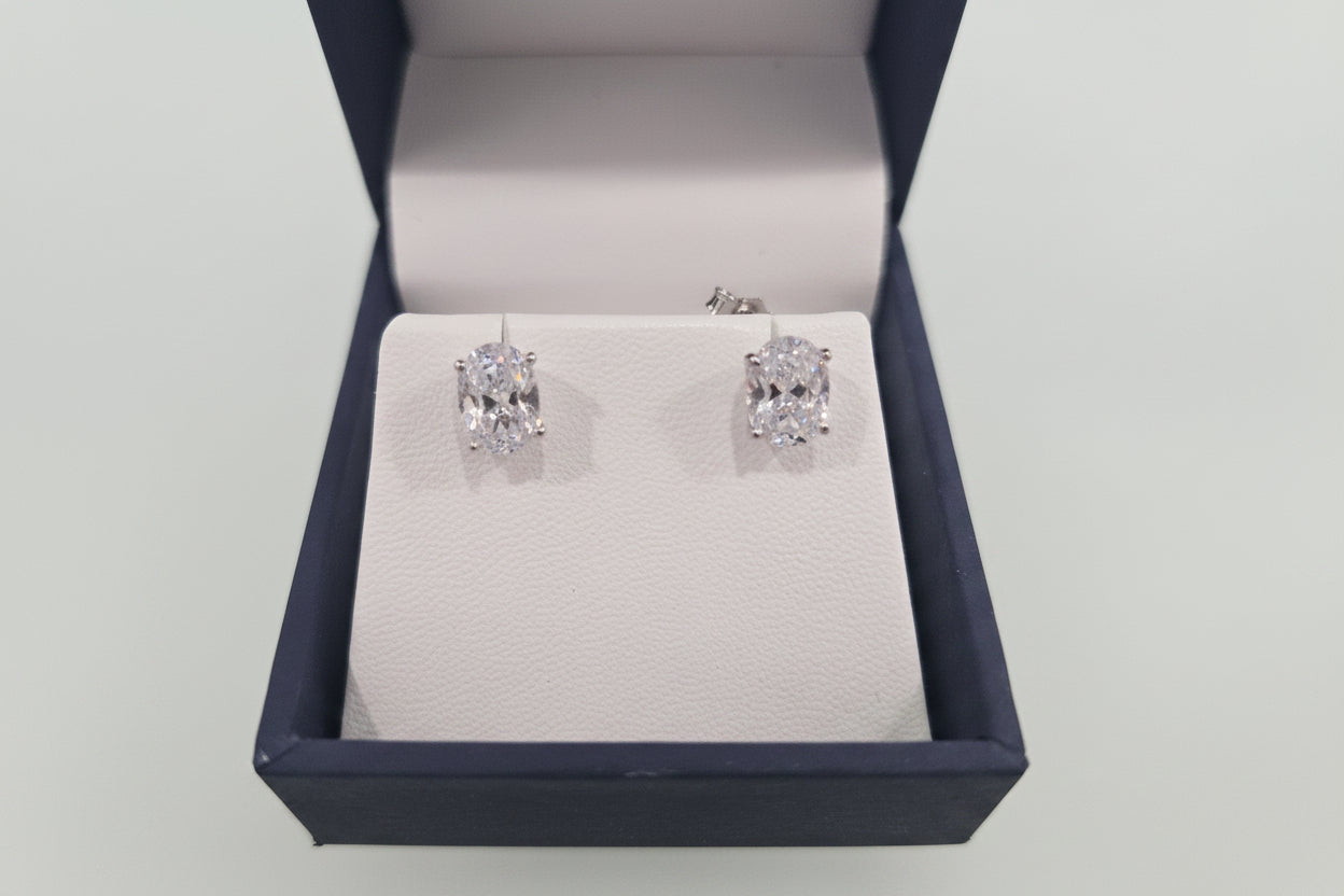 Sterling Silver Oval Cubic Zirconia Stud 7mm Earrings