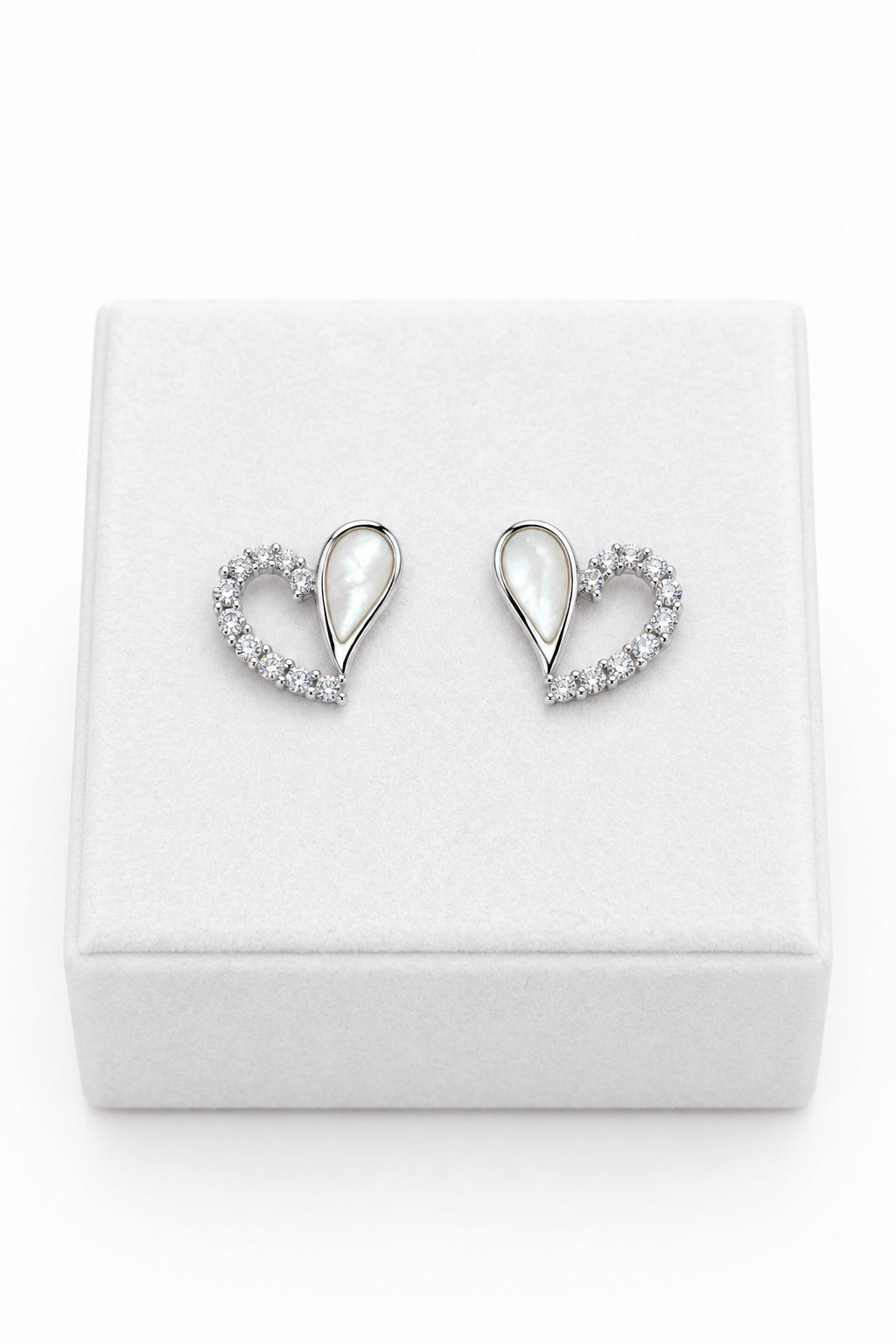 Sterling Silver CZ Heart & Mother of Pearl Stud Earrings