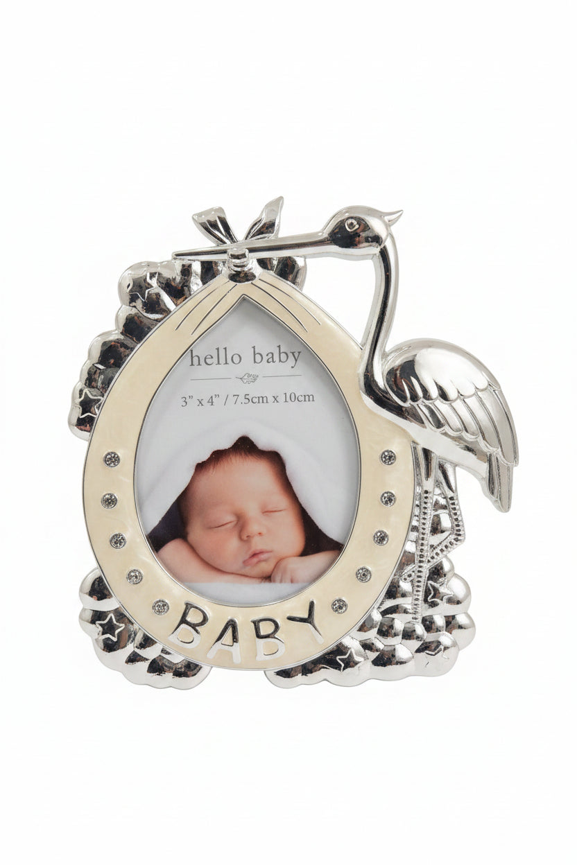 Hello Baby Silverplated Frame Stork