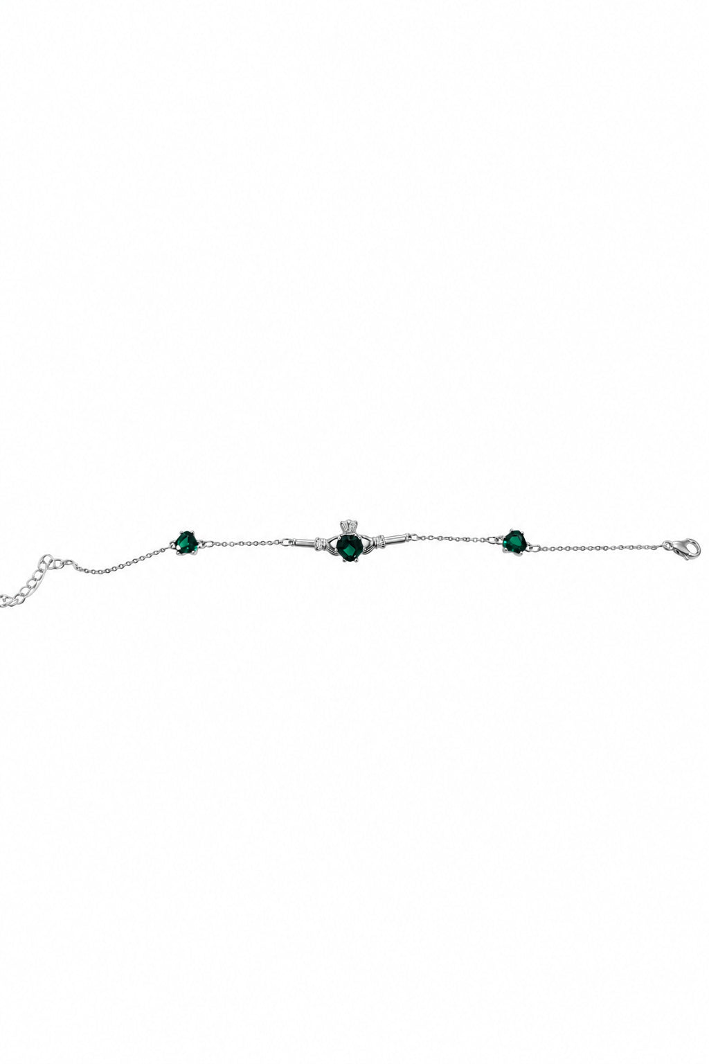 Silverplated Claddagh Bracelet with Green Stone