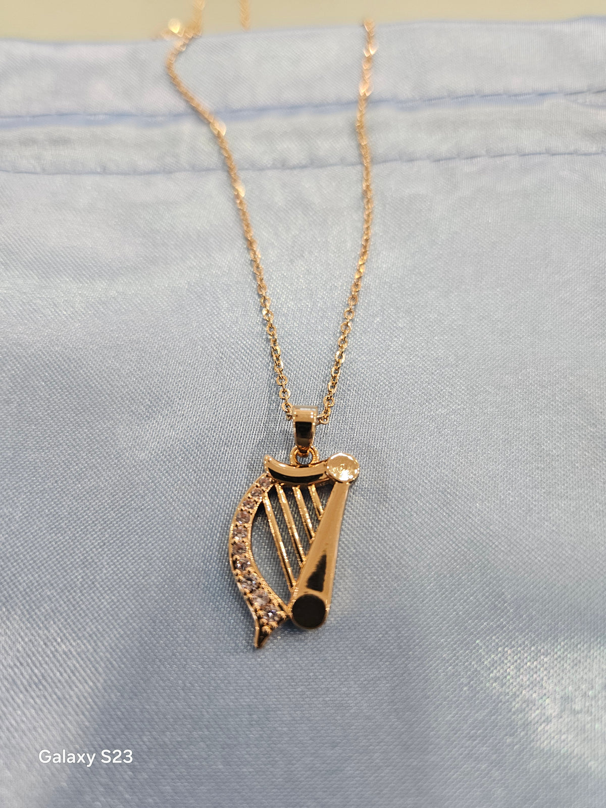 Goldplated Harp Necklace with Clear Stones