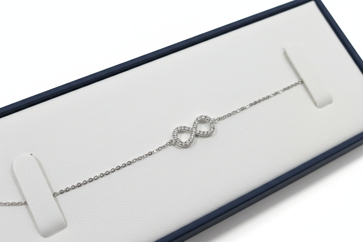 Sterling Silver Infinity Bracelet with Clear Stones
