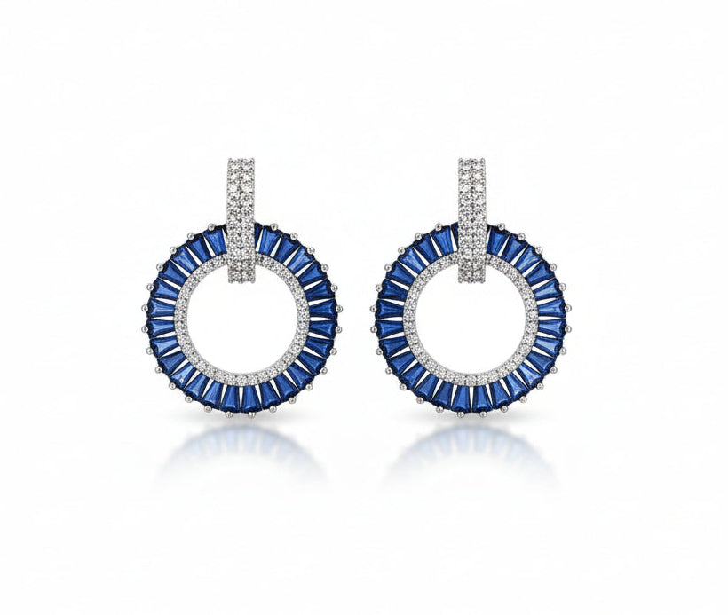 Absolute Silverplated Blue Stone Circle Drop Earring